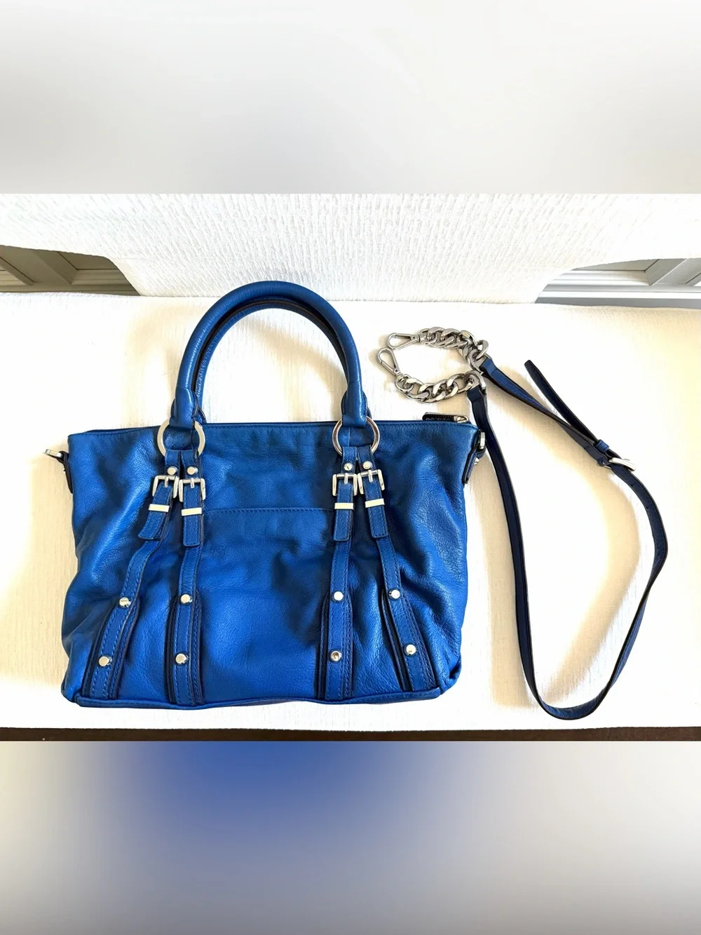 Michael Kors Cobalt Blue Leather Satchel with Chain Strap